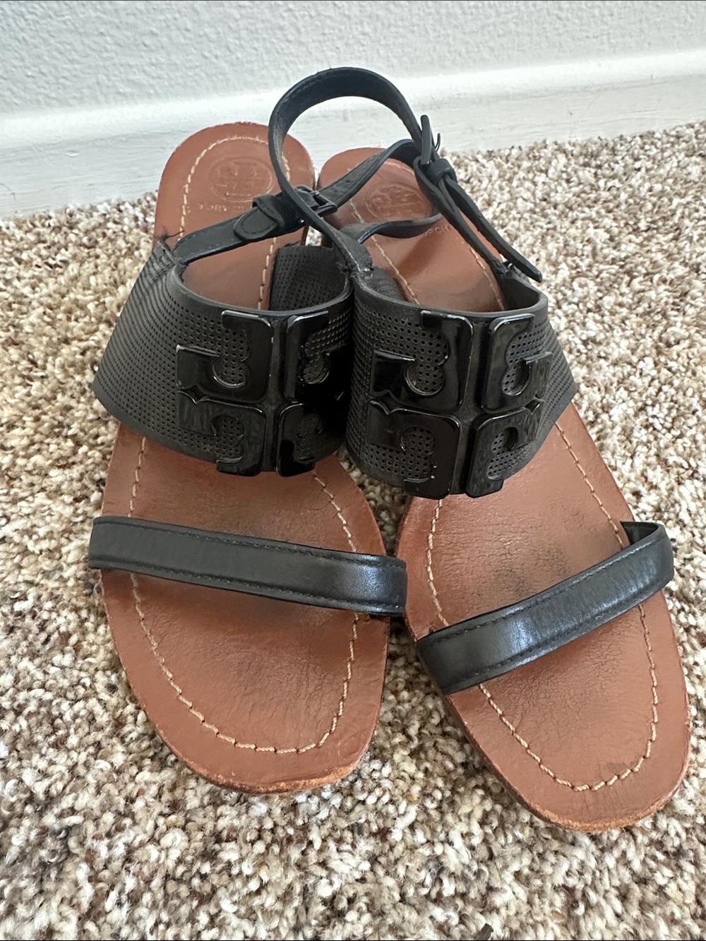 Tory Burch Leather Black Sandal Women's Black Leather Slingback Sandals